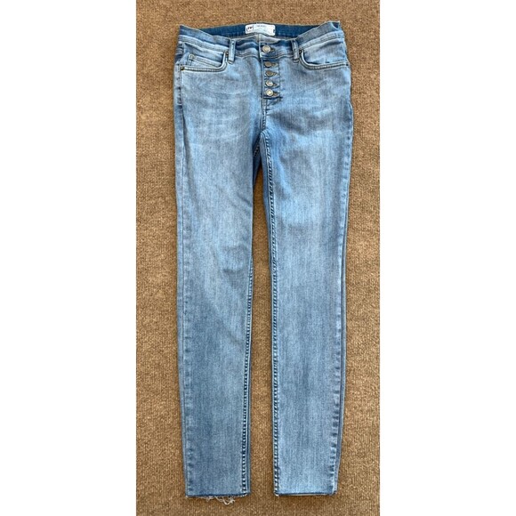 Free People Raw Hem Skinny Jeans Womens 26 Low Rise Button Fly Stretch Y2K Denim - Picture 1 of 8